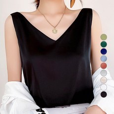 더시럽 여성용 실키 브이넥 백 스트랩 나시