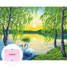 DCLARE 相框畫布型鑽石畫 DIY 套組 40 x 50 cm, 1套, 黃昏天鵝