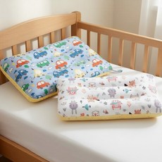 100%純棉可水洗兒童枕頭 卡通汽車 + 好朋友, 米色