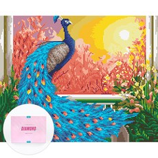 디클레어 액자 캔버스형 보석십자수 DIY 키트 40 x 50 cm, 공작과 석양, 1세트