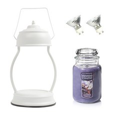 YANKEE CANDLE 蠟燭 L號+加熱式燭燈+燈泡組 2入, 暖色（純白），蠟燭（薰衣草）