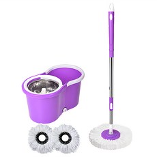 HOUDER 不鏽鋼旋轉拖把 + 桶子 + 2塊拖布 紫色, 1組