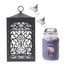 YANKEE CANDLE 造型融燭燈+香氛蠟燭 L號+燈泡 2入, 溫暖（黑色），蠟燭（薰衣草香草）