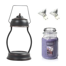 YANKee CANDLe 大蠟燭罐 + 融蠟燈 + 燈泡 2入組, 融蠟燈(復古黑), 蠟燭(薰衣草香草)