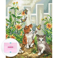 디클레어 액자 캔버스형 보석십자수 DIY 키트 40 x 50 cm, 고양이 삼형제, 1세트