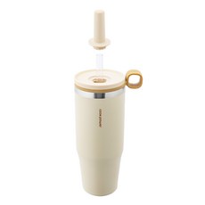 cook power 鍋寶 樂嚼系列 真空提環內陶瓷珍珠粗吸管杯 附珍珠吸管 + 吸管刷, 1L, 1個, 太妃糖