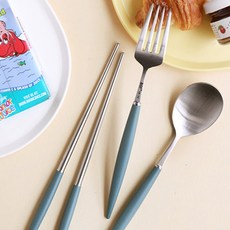 孩童湯匙+筷子+叉子, 銀色 橄欖綠