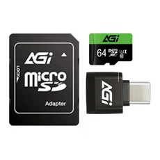 AGi 亞奇雷 microSD記憶卡組 64GB AGI064G2ETF138 讀卡機 SD轉接卡, 1組