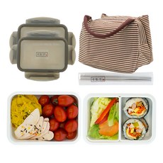 SAENGHWALEN 分格上班族便當盒組+筷子 雙層, 棕色, 1個