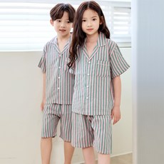 PINGCOCO 兒童學生條紋短袖睡衣套裝
