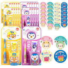 BeBeMorin Pororo Chika Chika 潔牙組 Pororo 2入 + 佩蒂 2入 + 8款貼紙套組, 5套