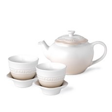 LE CREUSET 花朵茶壺組, 米色漸層, 茶壺 500ml + 茶杯 100ml 2入, 1組