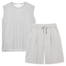 ILLUSO 特殊雙面棉素色百慕達單褶運動無袖上衣+短褲套組