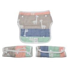 vanibaby 六層紗背帶口水巾3件組, 全棉材質, 3種使用方法, 長頸鹿款, 1組