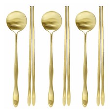 TABLE Art. 韓國製圓形波浪鈦餐具3件組, 1套, 湯匙 3p + 筷子 3p, 單一顏色