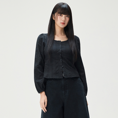 MIXXO 女款抓皺開衩棉質襯衫