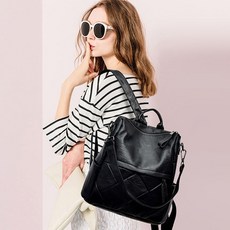 Minati 女士日常上班族皮革後背包 N88, 黑色