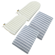 Oceantowel 條紋沐浴巾 隨機出貨 + 海綿 全家用沐浴組 NO 01, 混色, 2套