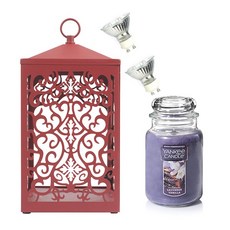 YANKEE CANDLE Rajja + 滾動蠟燭加熱器 + 燈泡 2 件套, 溫暖（紅色），蠟燭（薰衣草香草）