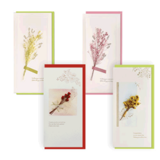 The Somssi 頂級花卉永生花水彩訊息現金信封 4入組, 水彩感謝訊息, 水彩祝賀訊息, 嫩綠訊息, 粉紅訊息, 1套