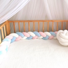 올아이원트 아기침대범퍼가드 꽈배기쿠션 3단, 소프트캔디(화이트 + 스카이 + 핑크 )