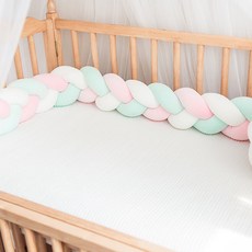 올아이원트 아기침대 범퍼가드 꽈배기쿠션, 블링파스텔(화이트 + 민트 + 핑크)