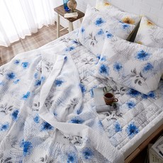 LaMonte 花朵圖案泡泡紗薄被, 藍色