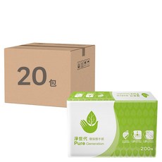 淨世代環保擦手紙 100%回收紙漿製成, 200張, 20包