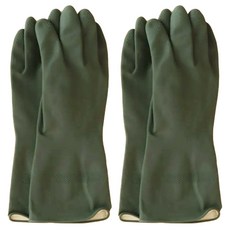 廚房衛浴清潔手套，天然乳膠，薹林綠/經典駝/石墨灰, 32cm, 叢林綠, 2雙