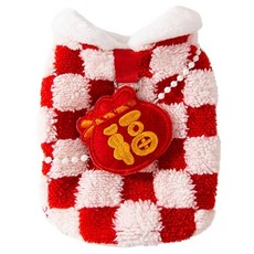 摩達客 紅白開運喜氣棋盤福袋保暖寵物衣服 可愛中小型貓狗犬適用, 1個, 紅白色