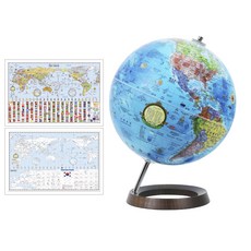 맵소프트 모던 원목 지구본 30-BMW 30cm + 양면 세계지도 세트, 지구본(블루), 세계지도(혼합색상)