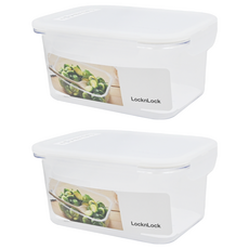 LocknLock 樂扣樂扣 堆疊式密封長方形保鮮盒 白色, 2個, 1.1L