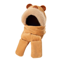 Kifofo 寒冬滑雪板滑雪防寒帽圍巾手套, 紅棕色, 1個