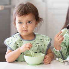 BUMKiNS 矽膠吸盤餐碗+湯匙, 淺綠色, 1組