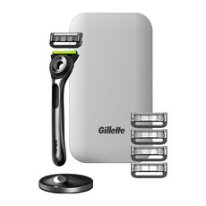 Gillettelabs 極光系列刮鬍刀組, 全球首創極光淨澈條刮除表層皮，奈米級5層漸進式刀片一刮即淨，360°零死角旋轉刀頭, 刀架 + 刀頭 5個 + 刀座 + 旅行盒, 1組