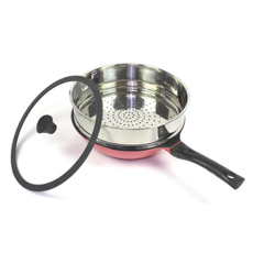 Kitchen-Art 鑽石不沾蒸煮鍋 3件組, 粉色, 炒鍋28cm+蒸籠28cm+矽膠玻璃蓋28cm