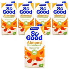 So Good 無糖杏仁奶, 高鈣低脂, 素食者適用, 無乳糖無麩質, 1L, 5瓶