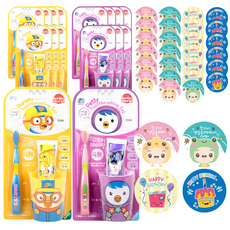 BeBeMorin Pororo Chika Chika 潔牙組 Pororo 2入 + 佩蒂 2入 + 8款貼紙套組, 4套