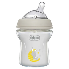 Chicco 天然母感 兩倍防脹 玻璃奶瓶 小單孔 一般流量 150ml, 灰色, 1個