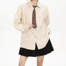 LUNA GIRL 女款Binin條紋襯衫 + 領帶套組 L25FST070315