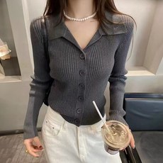 LUNA GIRL 女款 Poby 修身翻領長袖針織衫 L25FKN070302