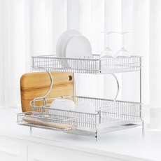 登錄托盤式碗碟晾衣架 2 層, 銀色