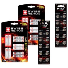 SWISS MILITARY 鹼性電池 AAA 10入 + 勁 鹼性鈕扣電池 LR44 10入, 2套, 1入