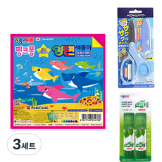 종이나라 핑크퐁 아기상어 양면 색종이 200매 + 고쿠요 SAXA 플라이 캡 가위 블루 + 나라풀 15g x 2p 세트, 3세트, 20색