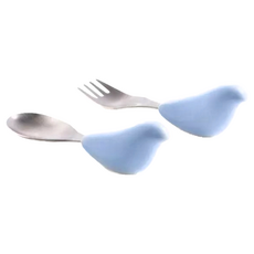 PICABOO 布咔寶 學習叉匙組, 304食品級不鏽鋼, 食品級聚丙烯PP, 棉花糖藍, 1組