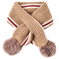 兒童針織毛球保暖圍巾，100% 腈綸, 72 x 9cm, 駝色