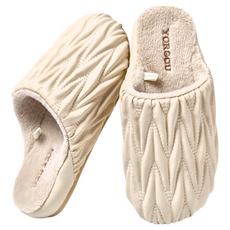 YORGOU 皺褶居家棉拖鞋 防水PU皮革, 36-37, 霜白色, 1雙