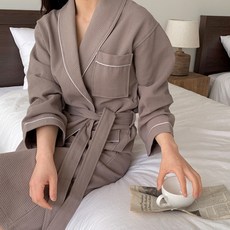 Life GONGyOU 優質鬆餅格紋浴袍 M, 1個, 咖啡色