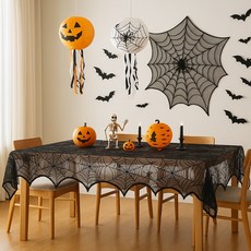 PARTYSHOW 萬聖節裝飾大型桌布, 蜘蛛網, 1個