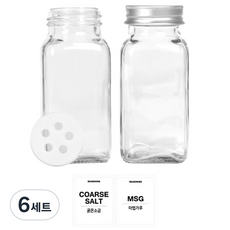 유리 양념통 사각 전용캡 180g, 6세트, 양념통 사각 2p + 투명스티커 (굵은소금 + 마법가루)